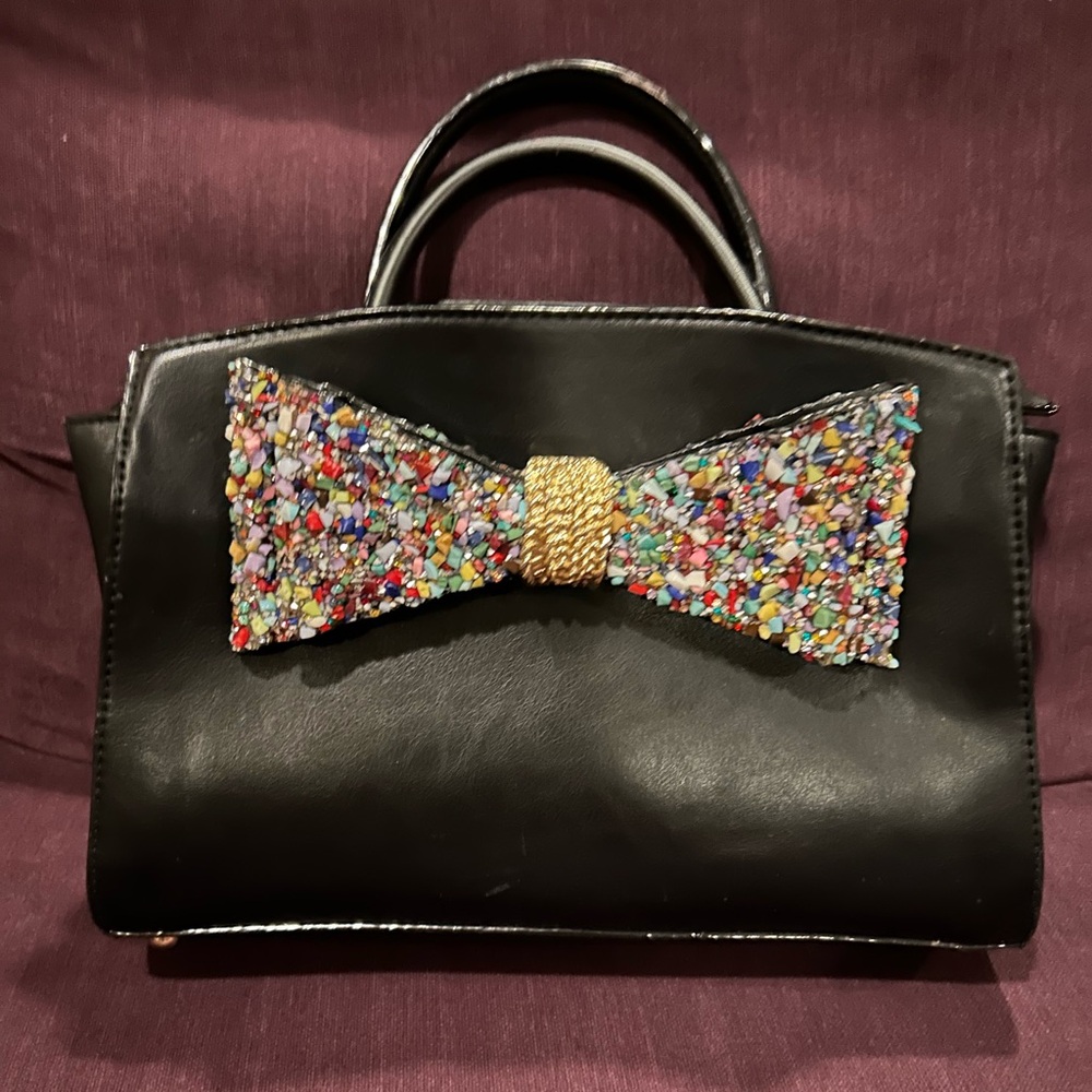 Betsey Johnson Black Rock Candy Bow Purse/Handbag-shoulder strap not included.
